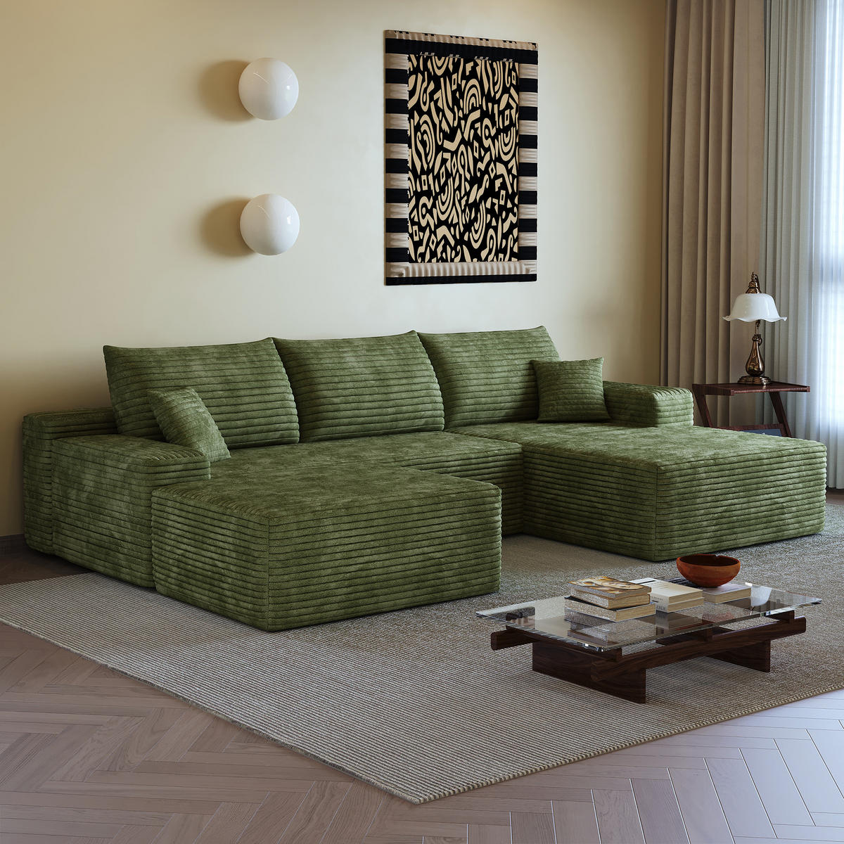 WOHNLANDSCHAFT DE-34857 U-Form 2-Sitzer Chaiselongue rechts Grün - Grün, Textil (175/83/270cm) - ComfortXL