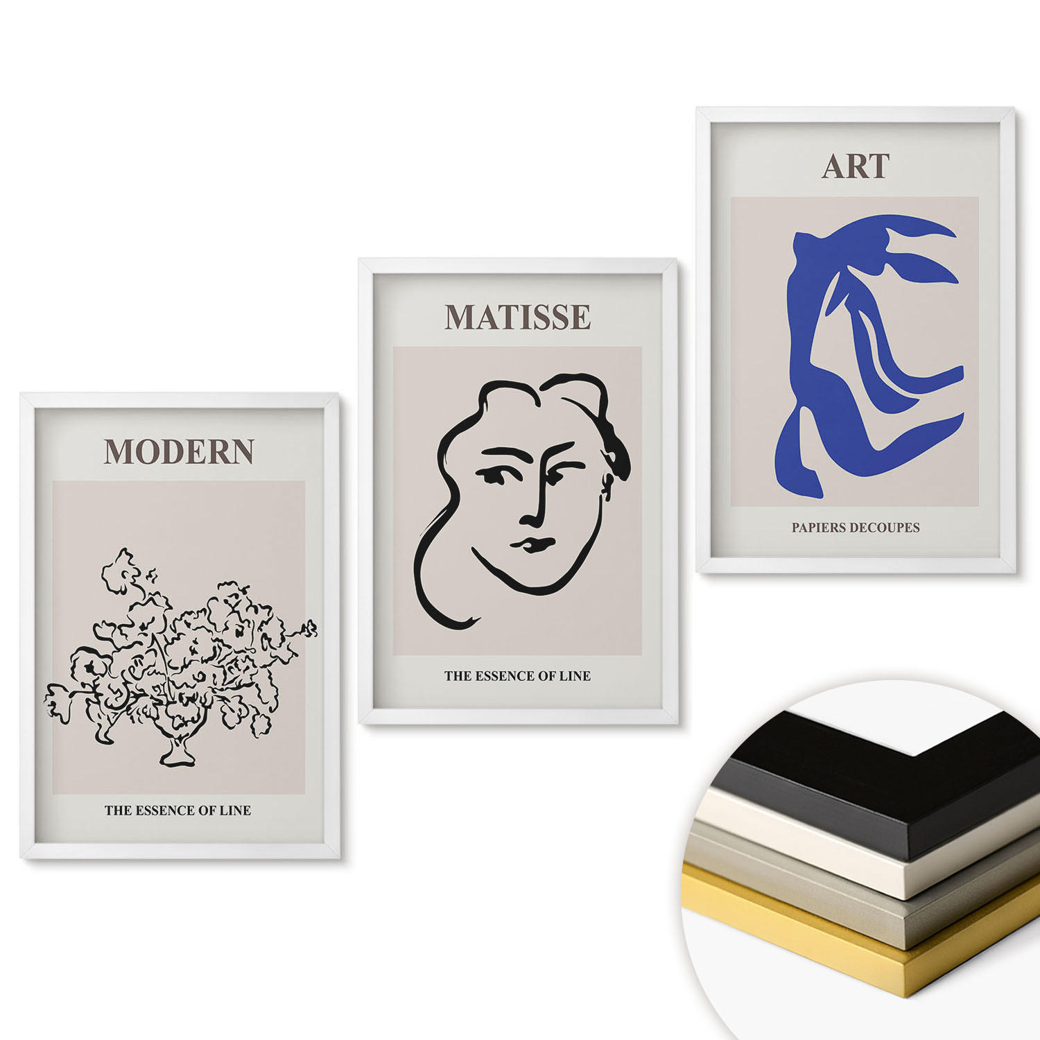 WANDBILDER 3er-Set - 40x60 cm Weißer Rahmen - Abstrakte minimalistische Poster - Weiß, Kunststoff (40/60cm) - ArtPrintCave