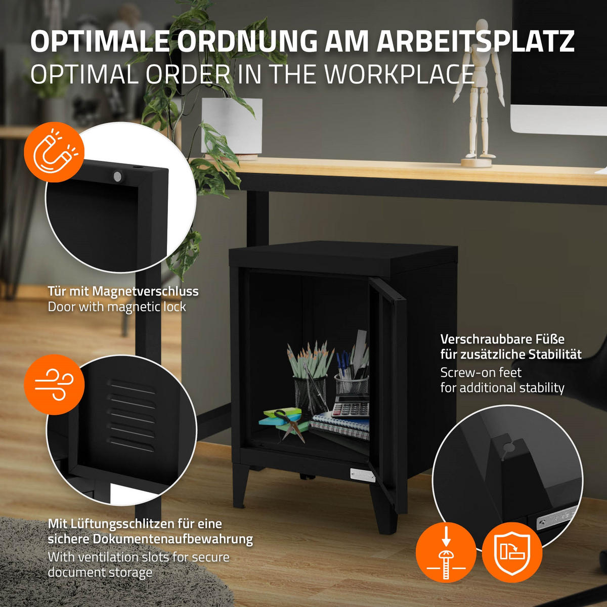 AKTENSCHRANK - Schwarz, Metall (30/57.5/40cm) - ML-DESIGN