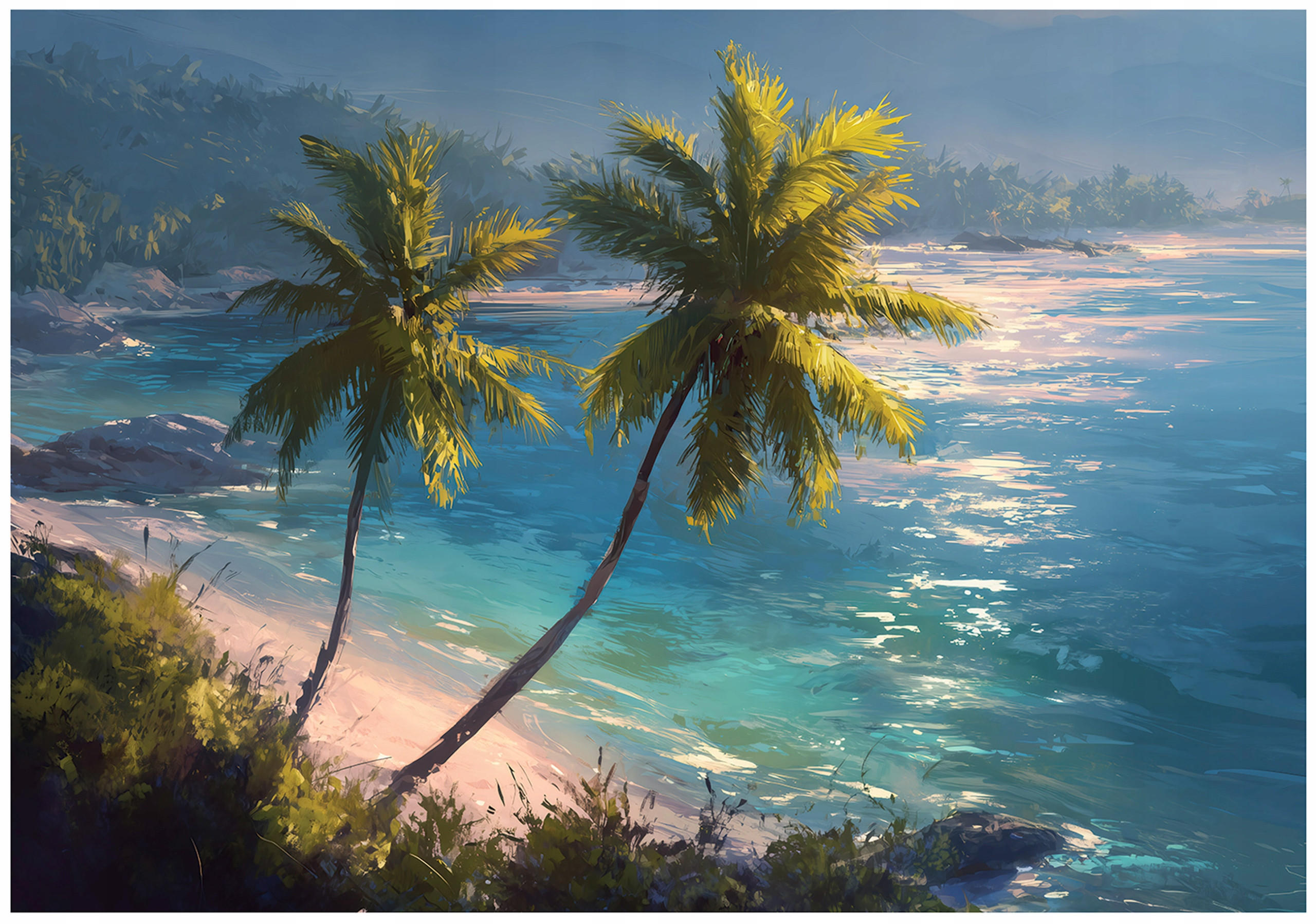 Wallarena FOTOTAPETA Palm Tree Beach Blue 300x210 cm