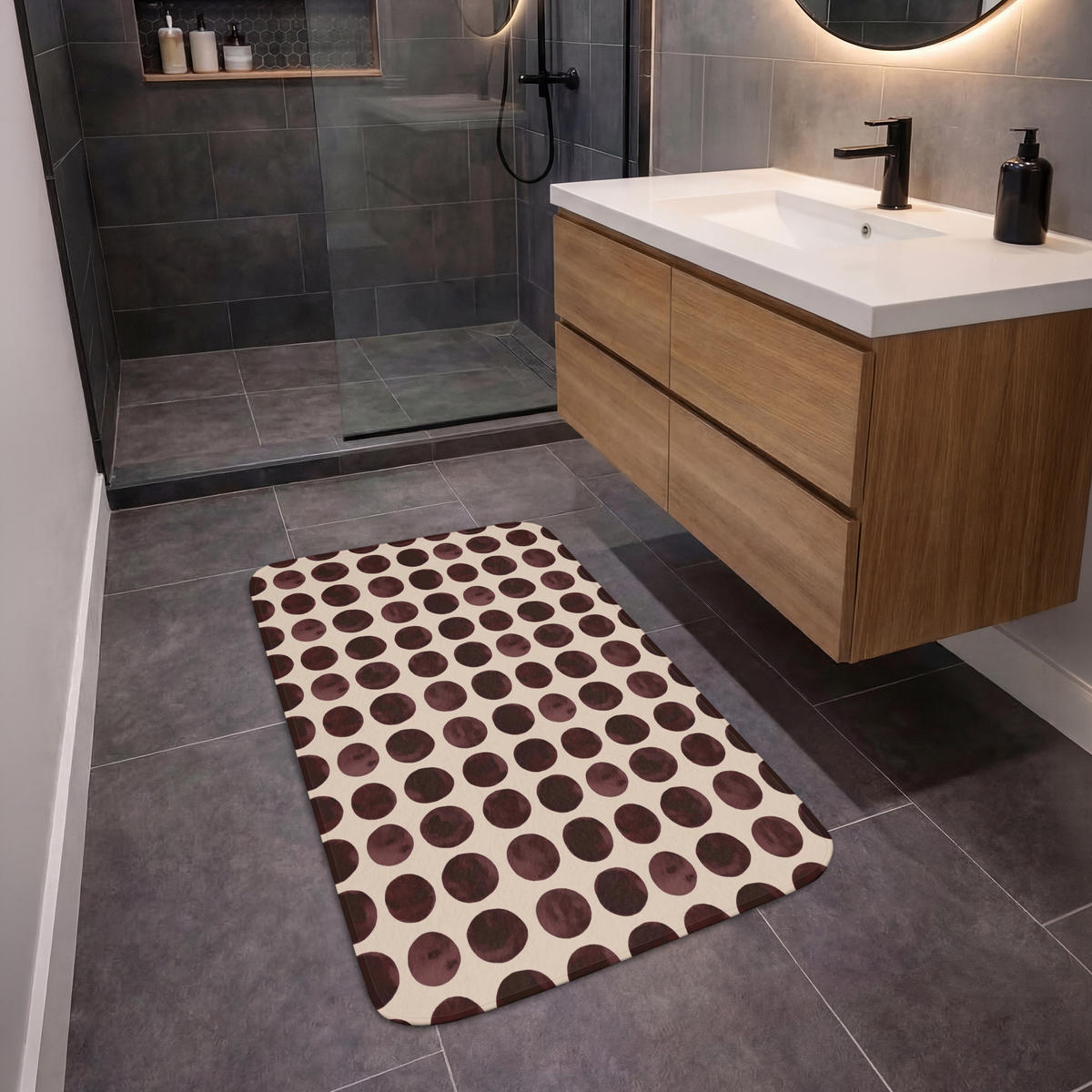 KOUPELNOVÁ PŘEDLOŽKA Puntíky - Vzor - Hnědý 60x90 cm - bordeaux, textil/plast (60/90cm)