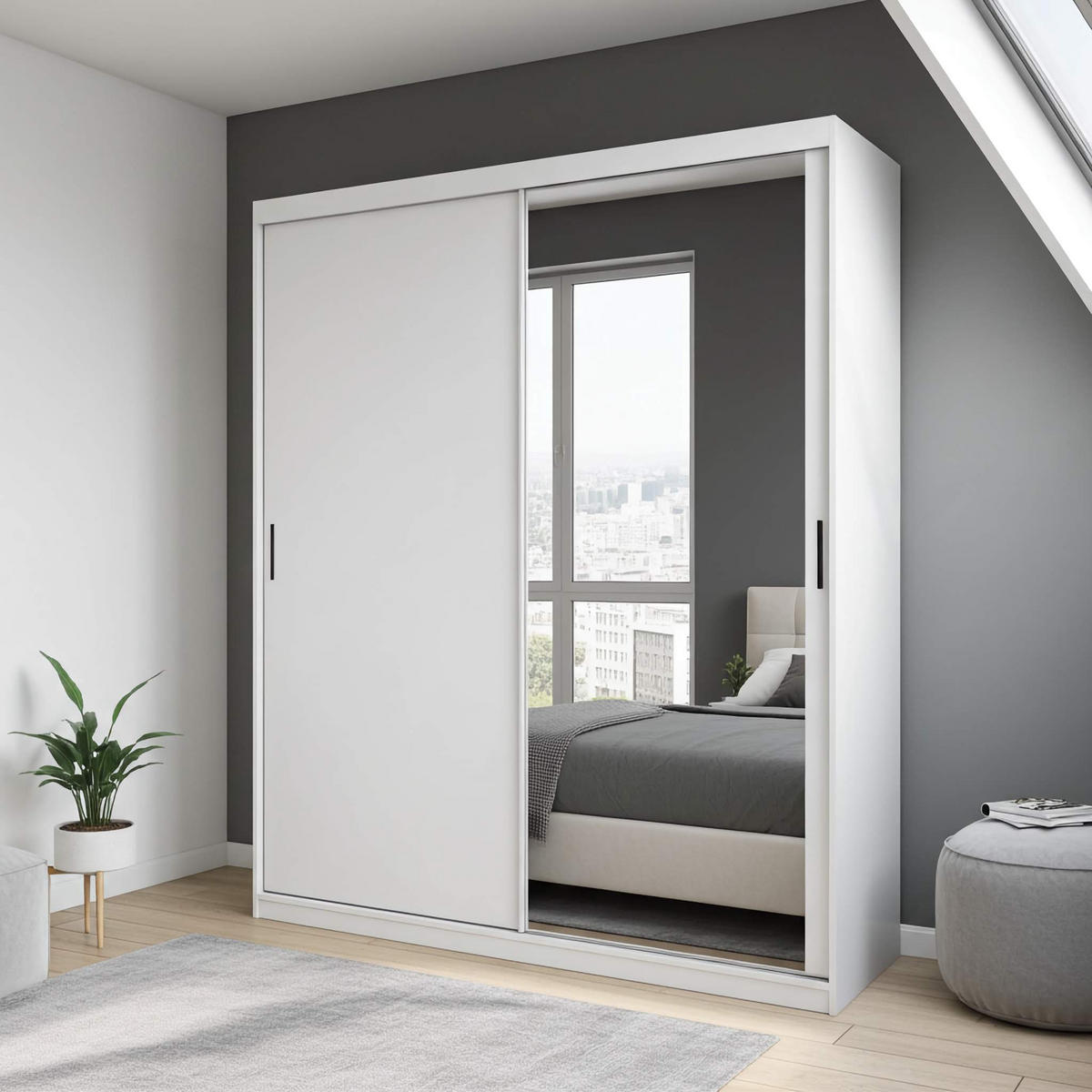 SCHWEBETÜRENSCHRANK Mirano Weiß Matt 200 cm - Weiß, Holzwerkstoff (200/215/60cm) - Ravio