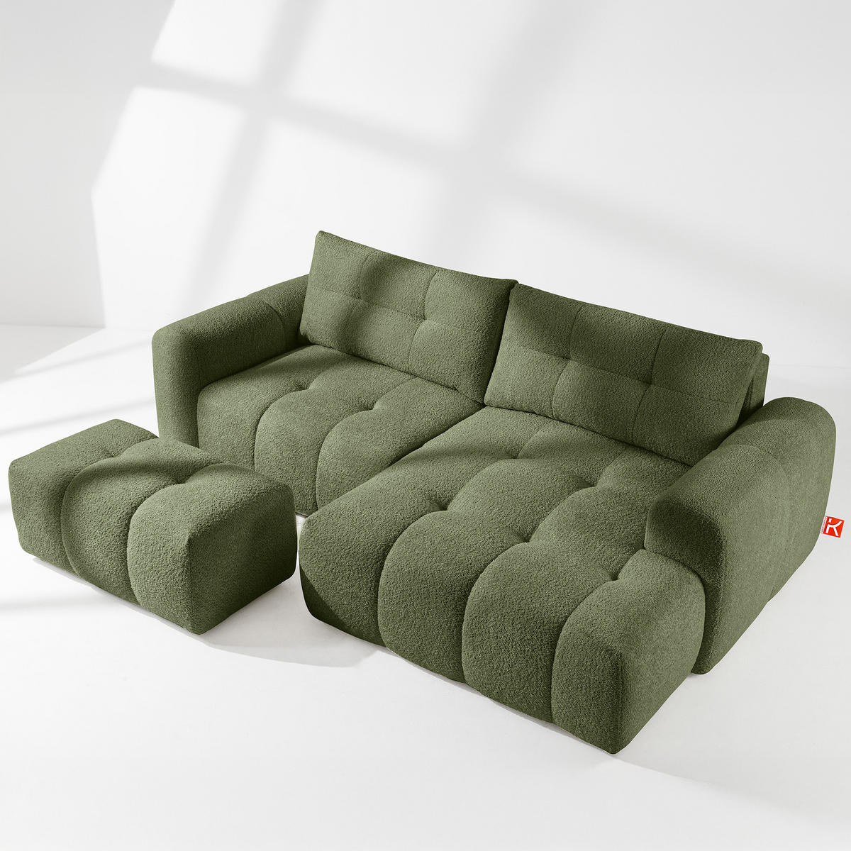 ECKSOFA RECHTS RAVIA, Bouclé, Olivgrün - Olivgrün, Holz/Textil (256/104cm) - KONSIMO®
