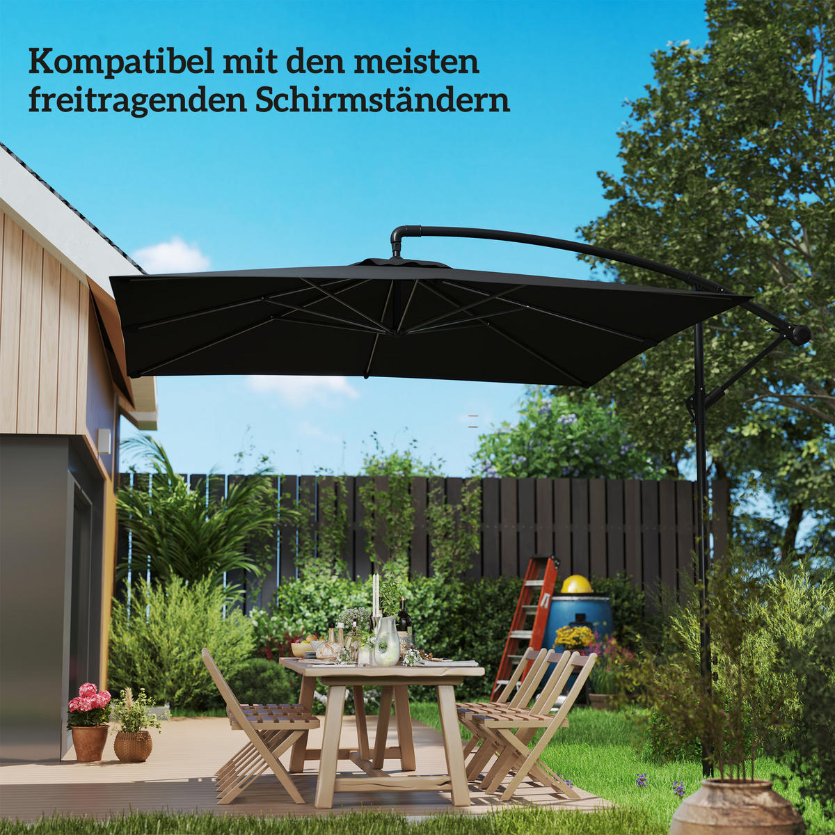 SONNENSCHIRMSTÄNDER aus Beton - Dunkelgrau, Metall (16.5/16.5cm) - Outsunny