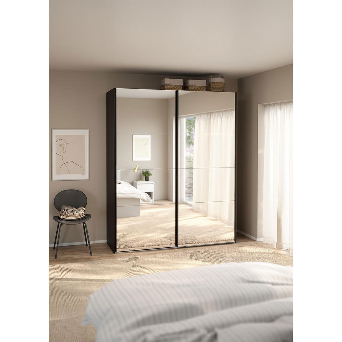 SCHIEBETÜRENSCHRANK, Catania, Schwarz, Holzwerkstoff, 179 x 67 x 221 cm - Schwarz, Holzwerkstoff (179/221/67cm) - ebuy24