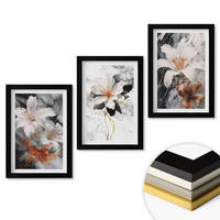 WANDBILDER 3er-Set - 20x30 cm Schwarzer Rahmen - Blumen Marmor weiß schwarz - Schwarz, Kunststoff (20/30cm) - ArtPrintCave