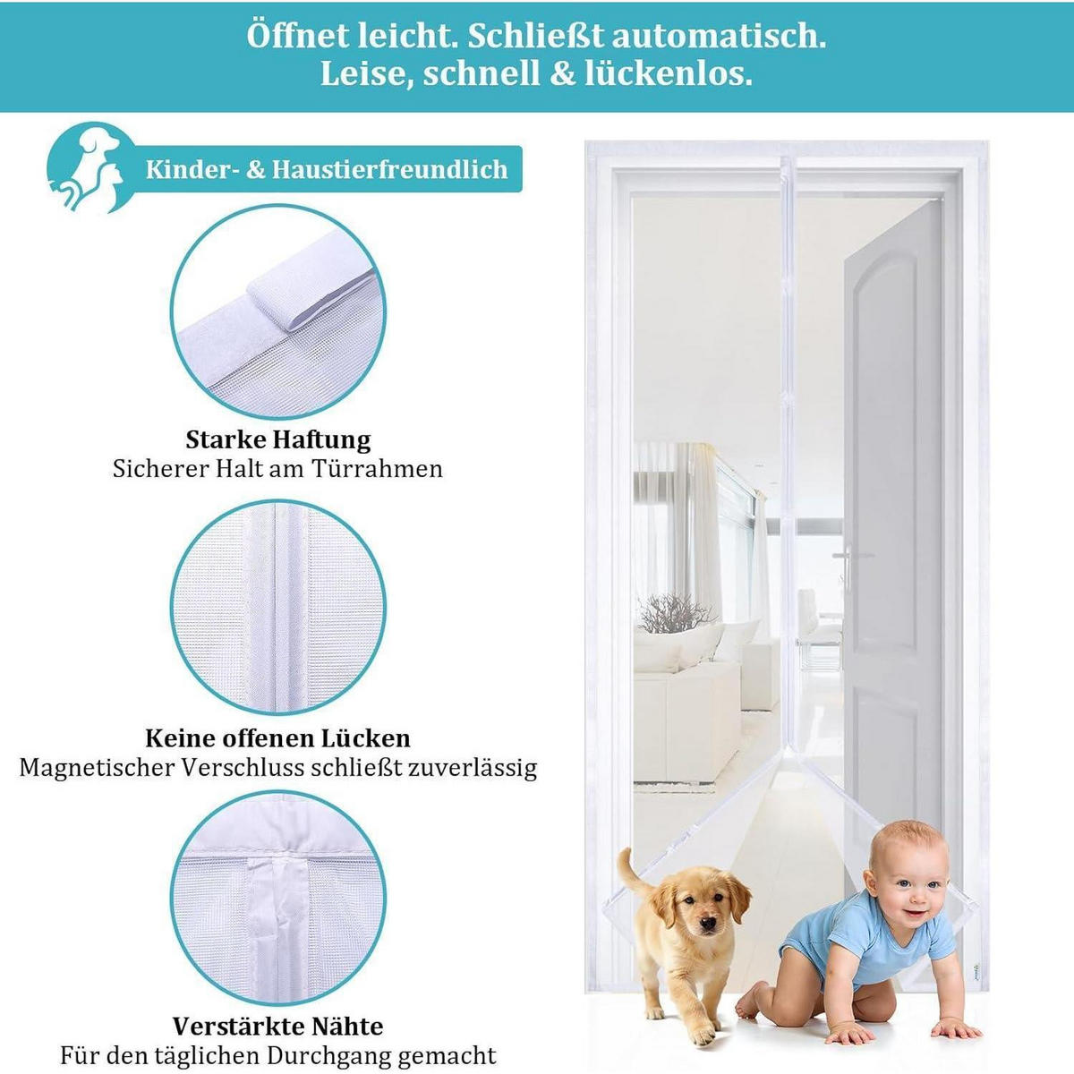 FLIEGENGITTER Tür mit verstärktem Gewebe, katzenkrallensicher, weiß - Weiß, Textil (90/210/1cm)