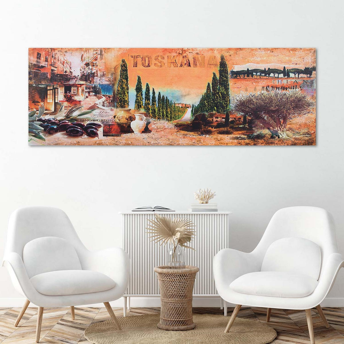 WANDBILD toskana postkarte - Orange, Textil (90/30cm) - Feeby