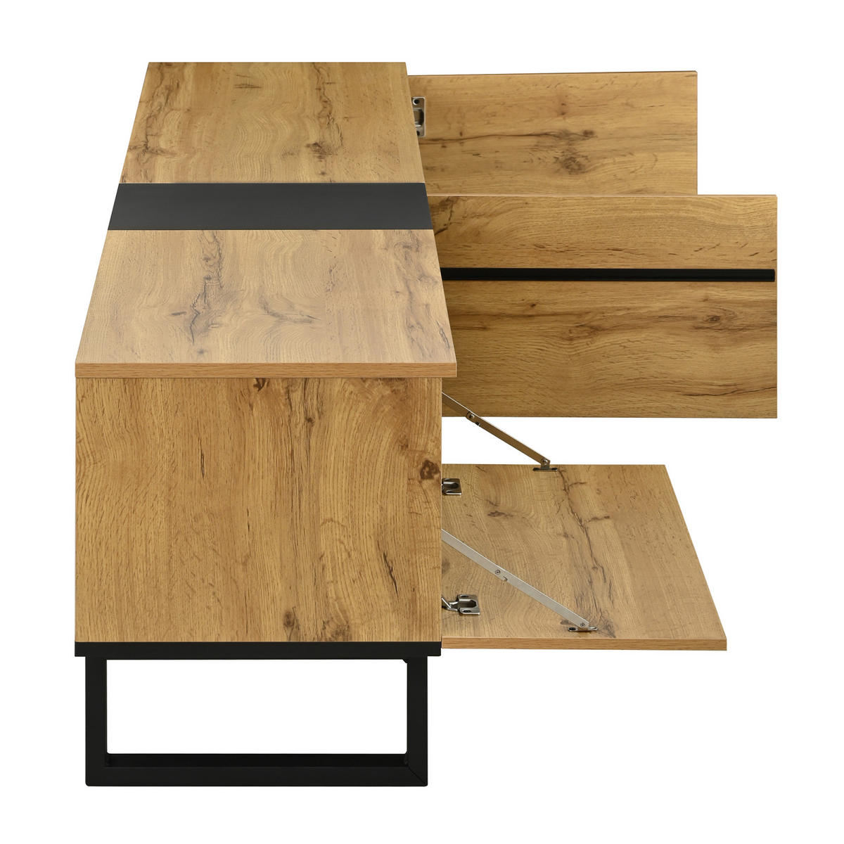 TV Lowboard 180 cm, Klappfach, offene Fächer, Doppeltüren - Braun, Holz (180/45/38cm)