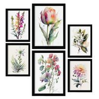 POSTER Set Mit 6 Wilde Blumen Vollfarbige Natur Und Botanikdrucke Mit Blumenmotiven Auf Reinweißen Hintergründen A3 & A4 Schwarzer Rahmen - Schwarz, Papier (29/3cm) - Nacnic