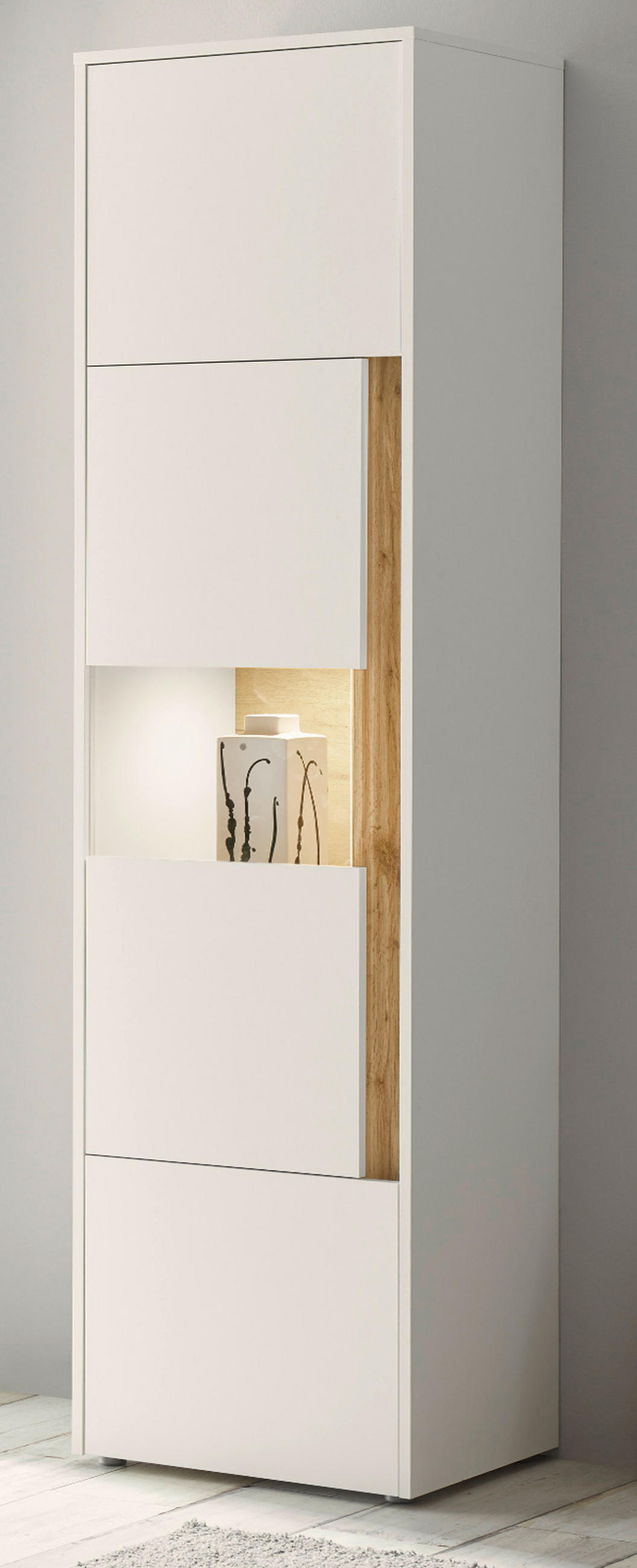 AKTENSCHRANK Weiß matt, Eiche Wotan 50 x 200 cm, Büroschrank mit viel Stauraum und 5 OH - Eichefarben/Silberfarben, Glas/Holzwerkstoff (50/200/40cm) - Furn.Design