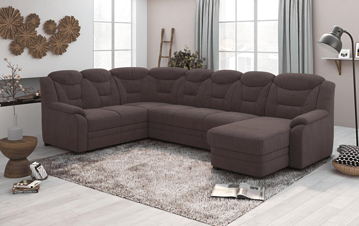 WOHNLANDSCHAFT mit Schlaffunktion und Bettkasten – weiches Chenille-Gewebe - Dunkelbraun/Schwarz, Holz/Kunststoff (330/99/211cm) - Cotta