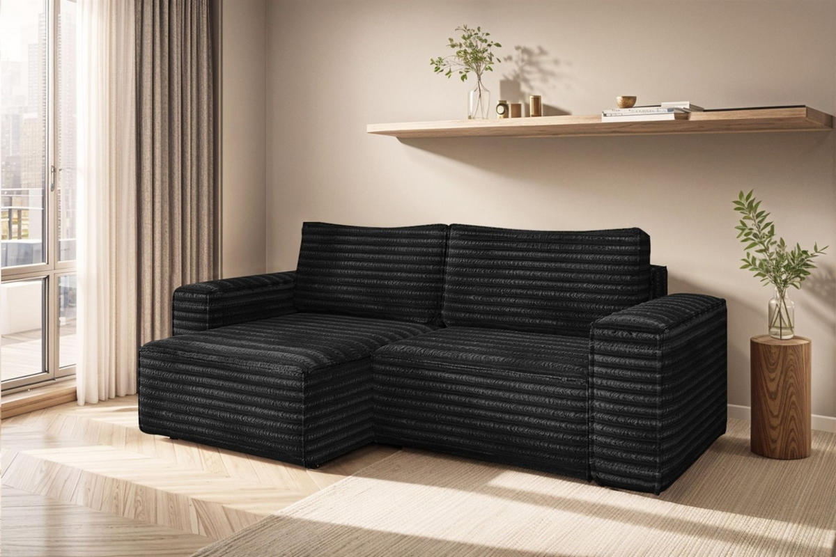 ECKSOFA Schlafsofa Madlen - Schwarz, Holzwerkstoff/Textil (248/140cm) - Fun Möbel