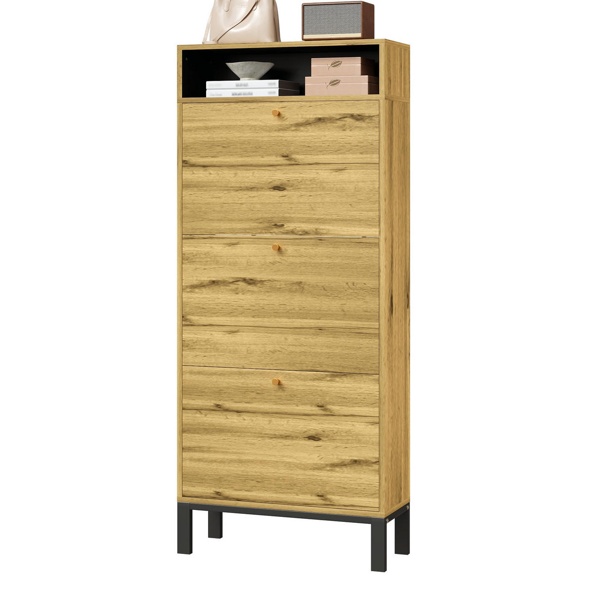 SCHUHSCHRANK aus MDF 63x24x147cm in Natur mit 3 Klappen - Naturfarben, Holzwerkstoff (63/147/24cm) - Modfu