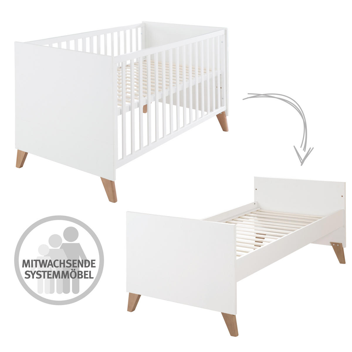 BABYZIMMER Ole 2-teilig - Weiß, Holzwerkstoff (110/98/142cm) - Roba