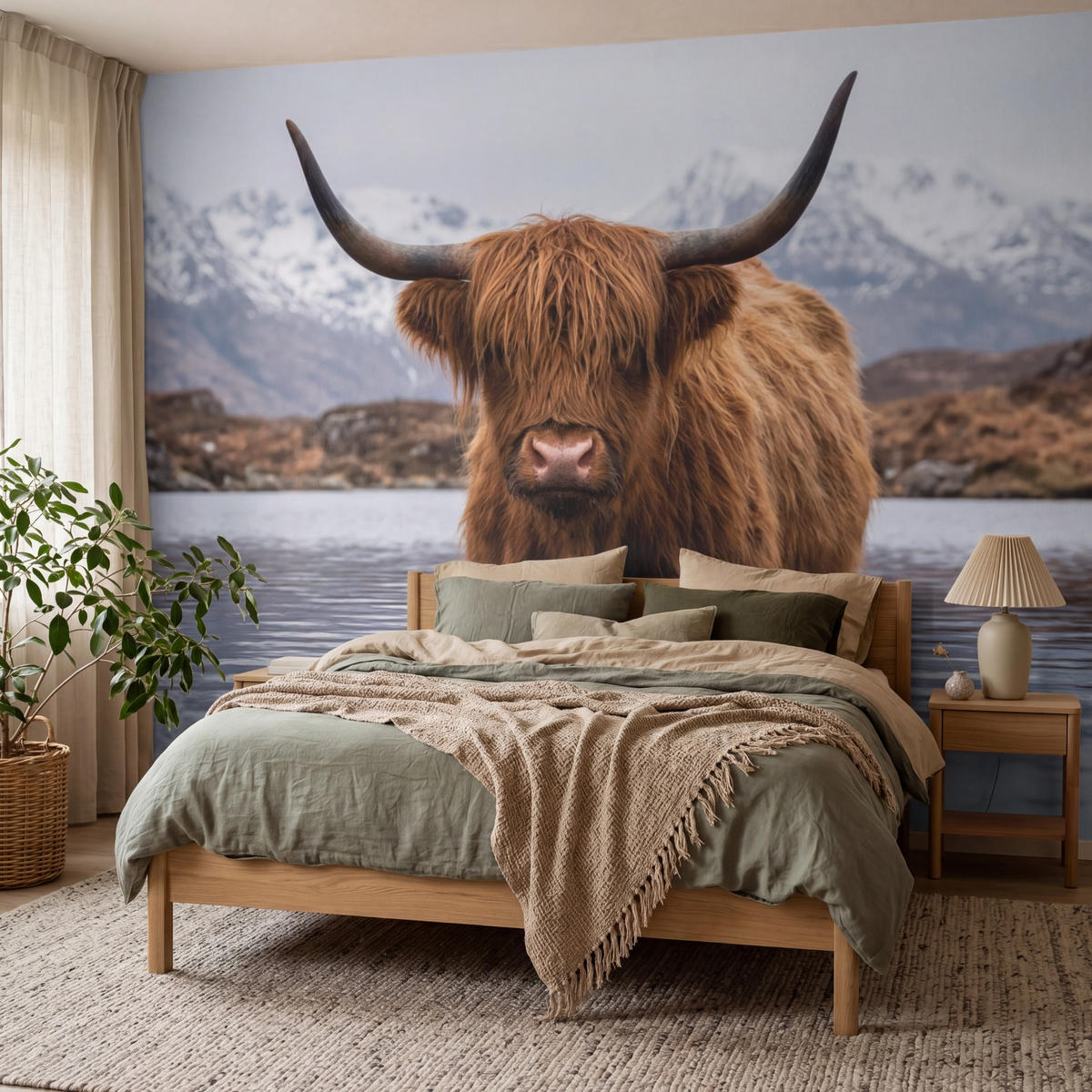 TAPETE - Schottischer Hochländer - Braun - Wasser - 350x260 cm - Braun, Papier (350/260cm) - OnlyWow
