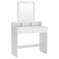 SCHMINKTISCH mit Glühbirnenspiegel und 2 Schubladen - L80 cm - Weiß, Glas (40/145/80cm) - Calicosy