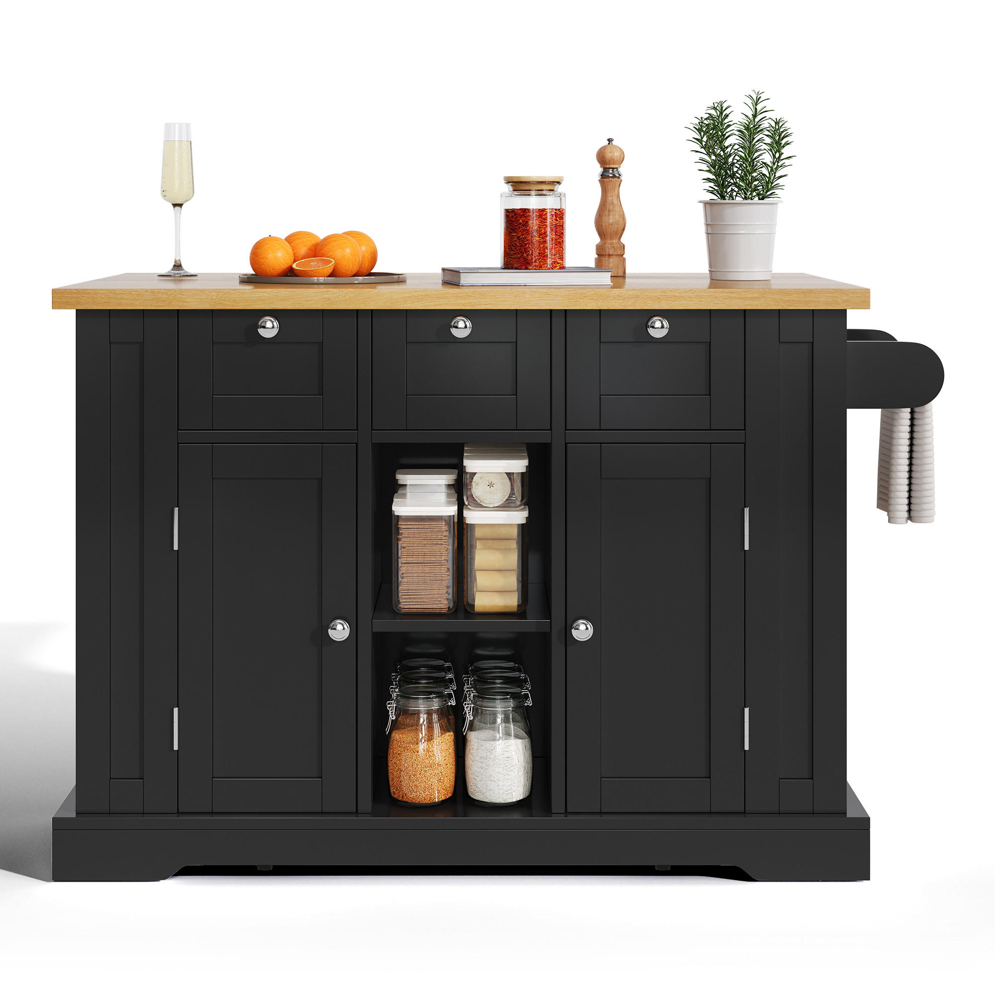 KÜCHENINSEL 132/40(70)/87 cm Natur/Schwarz mit Steckdose - Schwarz, Holzwerkstoff (132/87/70cm) - OKWISH