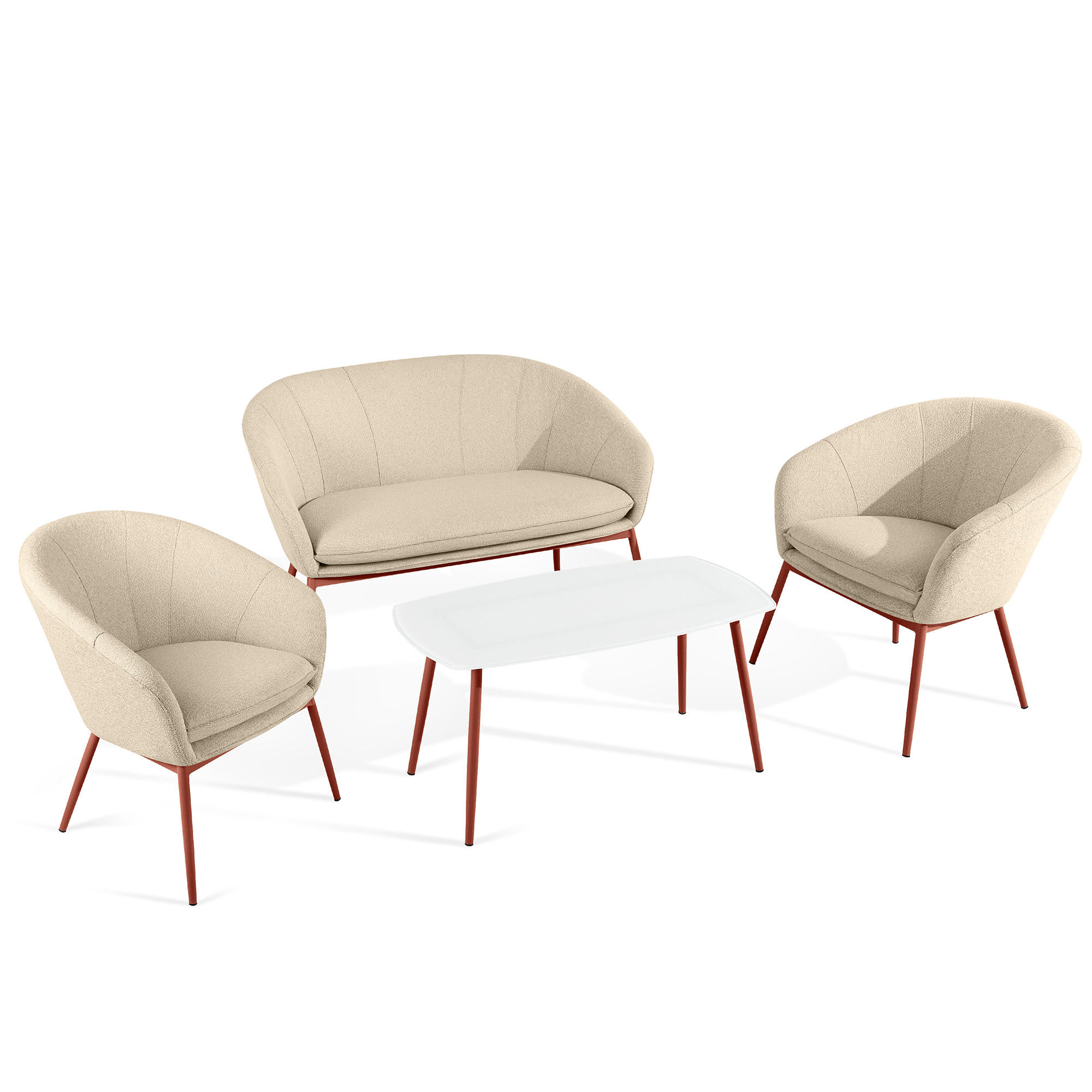 GARTENMÖBELSET SOLIS Gartenlounge-Set, creme/rot - Creme, Textil/Metall - KONSIMO®