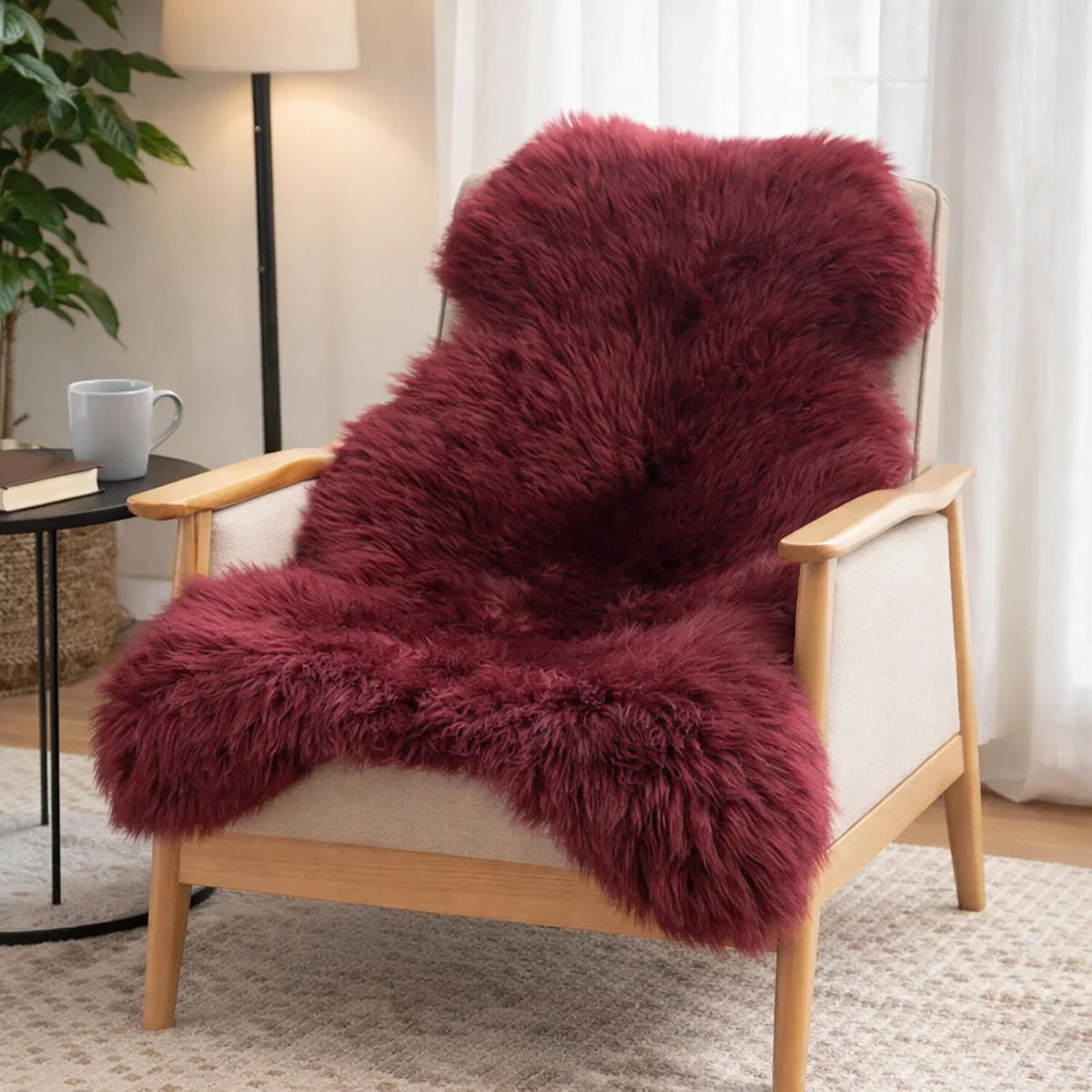 FELL Öko Lammfell Schaffell Bordeaux Rot ca. 125 cm - Bordeaux/Rot, Fell (70/125cm) - Provellus