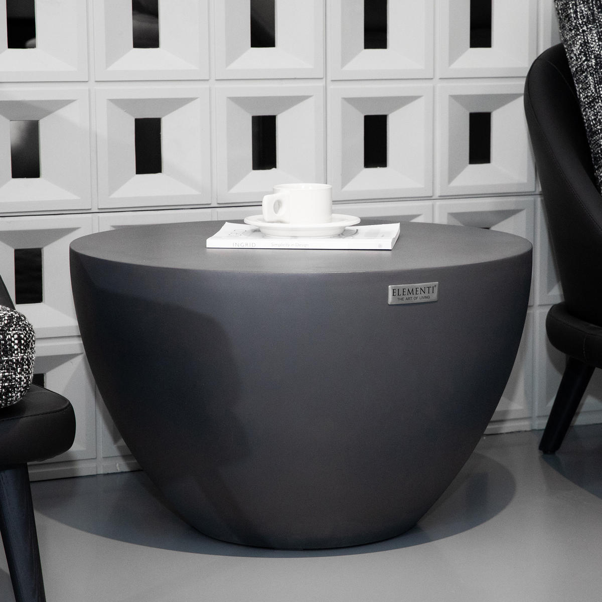 COUCHTISCH CHRONOS Rund Klein aus Beton 66 x 66 x 41.5 cm - Schwarz, Naturmaterialien (66/66/41.5cm) - Elementi