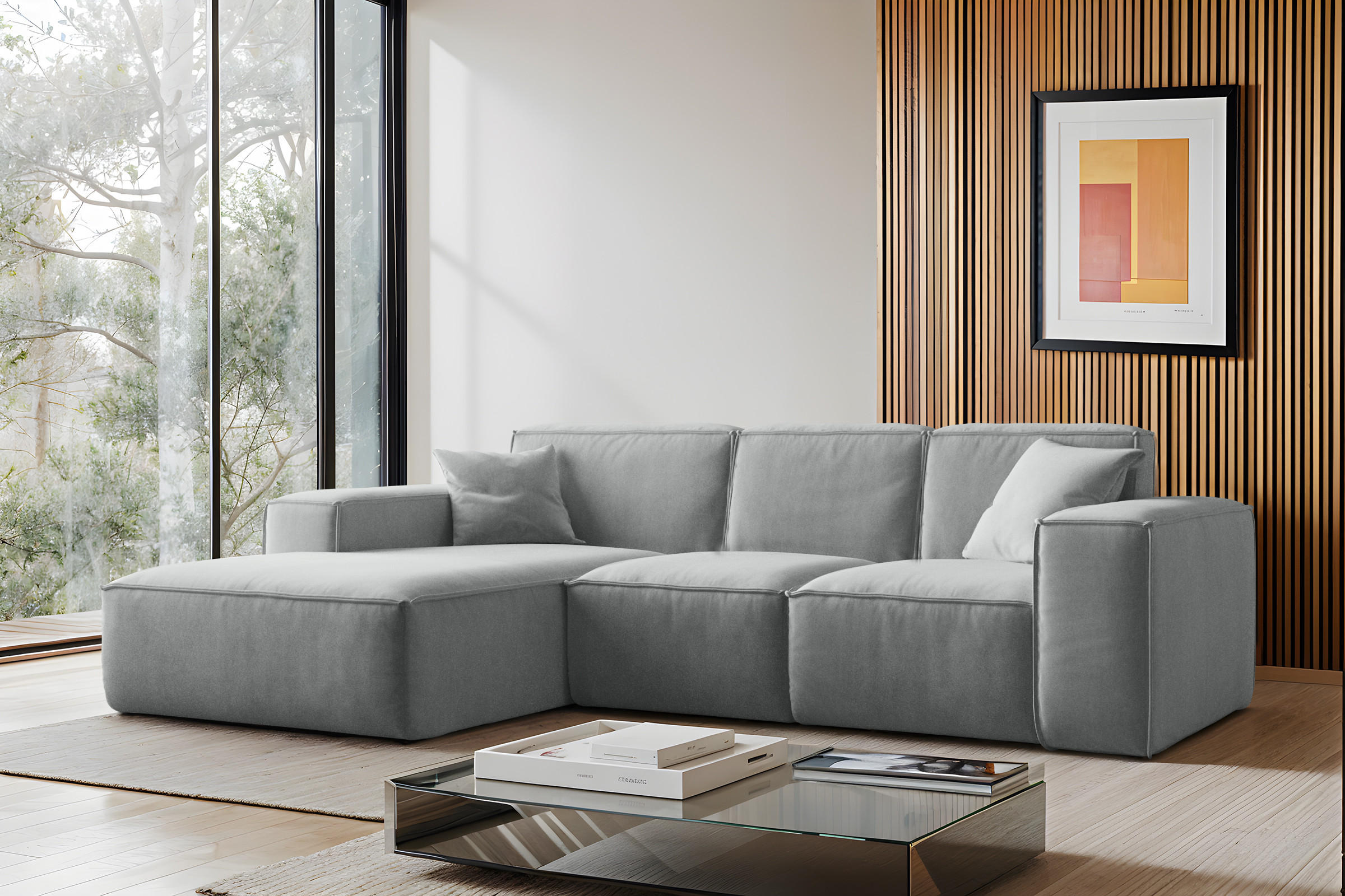ECKSOFA, Sofa L form, Couch L form Siena L stoff Salvador Grau Links - Grau, Holz (165/266cm) - Kaiser Möbel