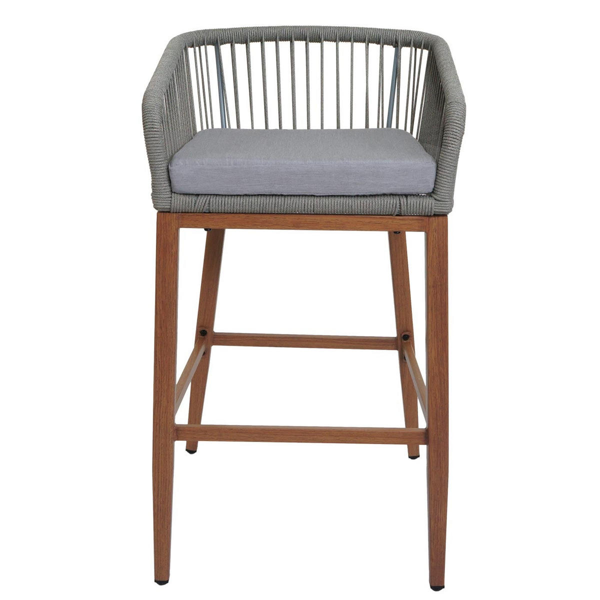 GARTENSTUHL 2er-Set HxBxT 92x51x53cm Sitzhöhe 76cm Hellgrau Kissen Hellgrau Seilgeflecht Metall Holz-Optik - Hellgrau, Metall (51/92/53cm) - PROREGAL