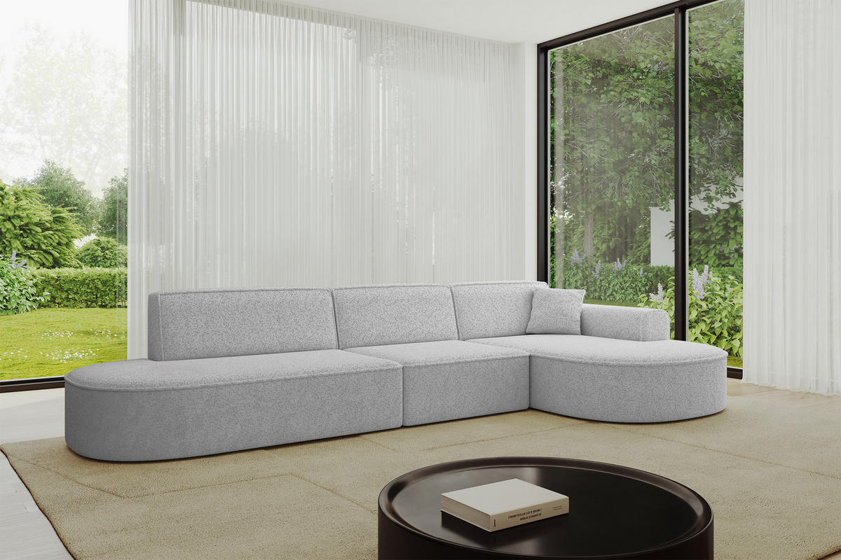 ECKSOFA Ottomane Rechts MARI-L2 - 328x171x79 cm Grau Tissu - Schwarz/Grau, Holzwerkstoff/Kunststoff (171/328cm) - ALTDECOR