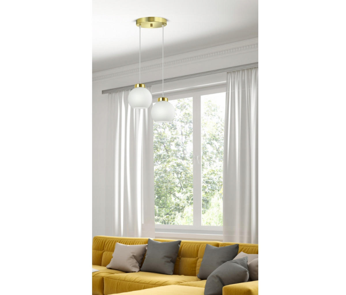 PENDELLEUCHTE GOLDGLAS - Goldfarben/Weiß, Glas/Metall (30/30/80cm) - kiki design