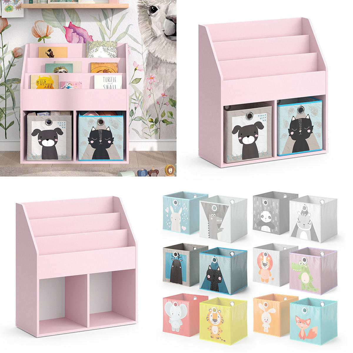 KINDERREGAL Luigi Rosa 72 x 79 cm mit 2 Faltboxen (Hund, Katze) - Pink, Holzwerkstoff (72/79/30.7cm) - Vicco