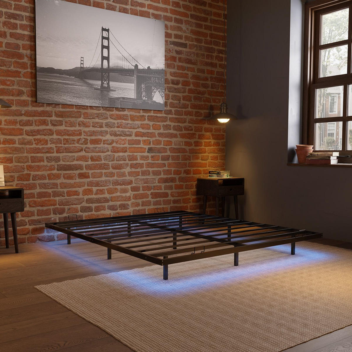 METALLBETT Palamos 180x200 cm mit LED und Matratze - Schwarz, Metall (180/200cm) - Juskys