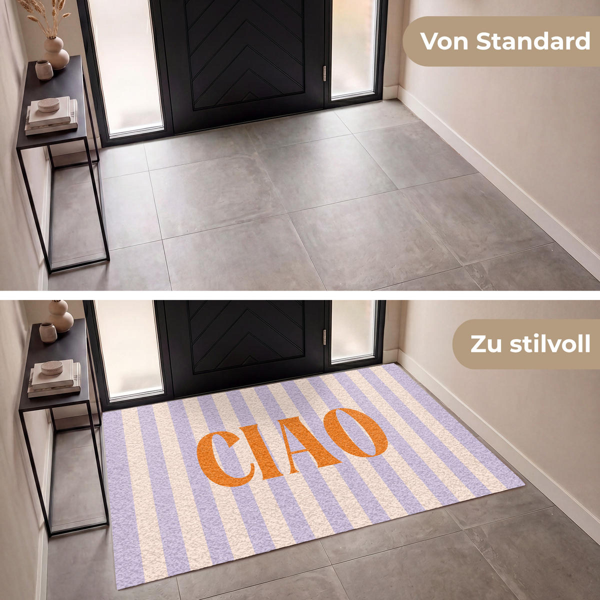 FUSSMATTE Ciao - Zitat - Pastell - Streifen Schmutzfangmatte 180x120 cm - Flieder, Kunststoff (180/120cm) - MuchoWow