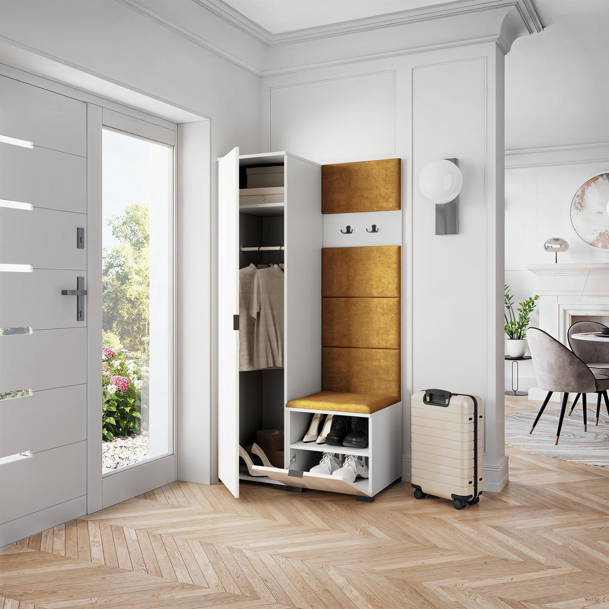 GARDEROBENSCHRANK LORI 95/181/51 cm Modern Garderobe-Set Weiß - Gelb/Weiß, Holzwerkstoff (95/181/51cm) - MASSENO