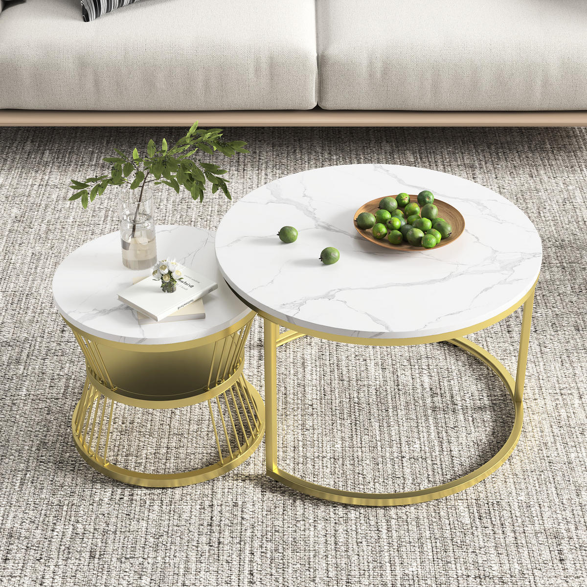 COUCHTISCH 2er Set Beistelltisch Rund, Gold - Goldfarben, Metall (70/70/45.5cm)