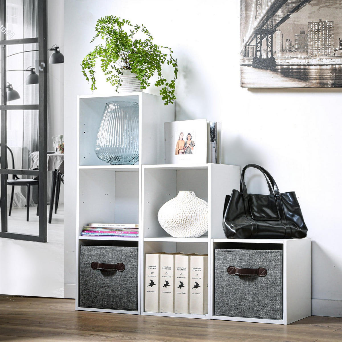 AUFBEWAHRUNGSREGAL mit 3 Fächern - L31,7 cm - Weiß, Holzwerkstoff (29.5/92.5/6cm) - Calicosy