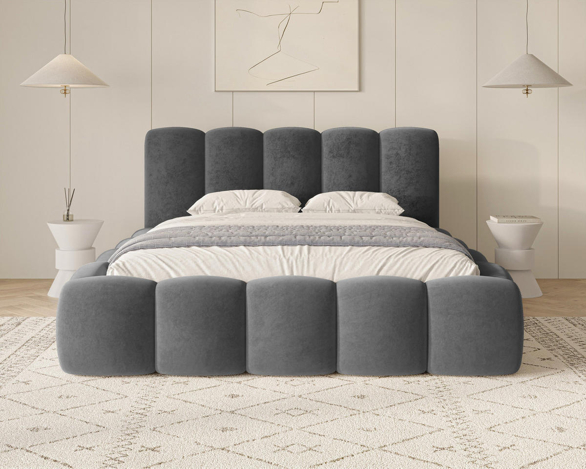 POLSTERBETT 18 - 140x200 cm – Riviera – Gepolstertes Bett mit Metall-Lattenrost - Dunkelgrau, Holz (140/200cm) - ROYAL24_MARKT