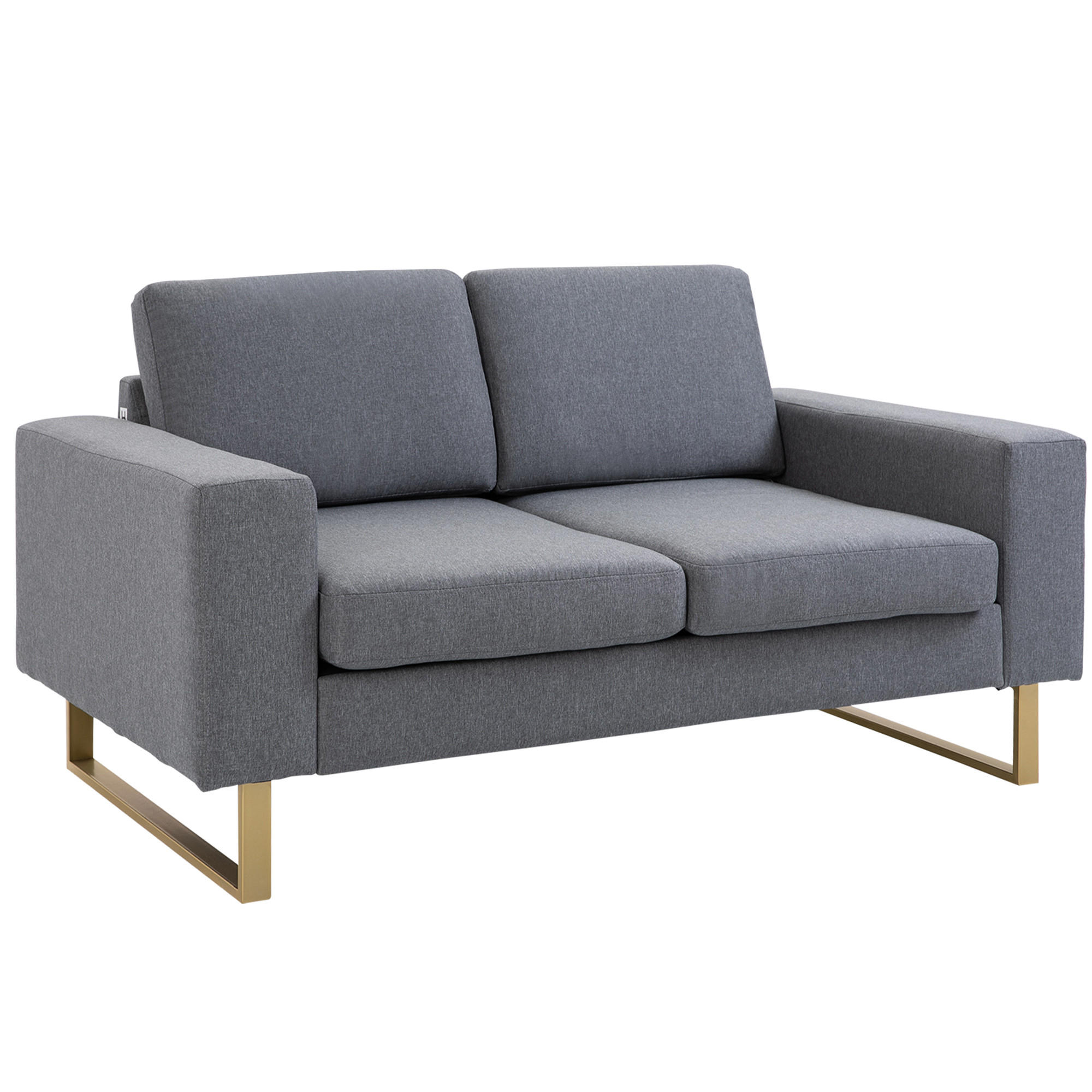 SOFA-2 Sitzer Couch Stoffsofa Eckcouch Sitzmöbel Polstersofa Loungesofa Armlehne - Dunkelgrau, Holz (82/78/145cm) - HOMCOM