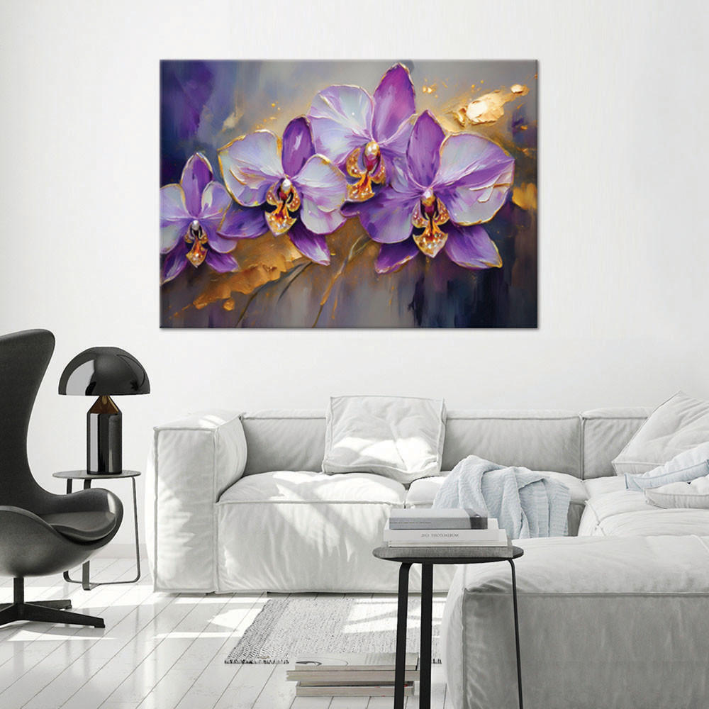 WANDBILD bemalte orchideenblüten lila - Lila, Textil (60/40cm) - Feeby