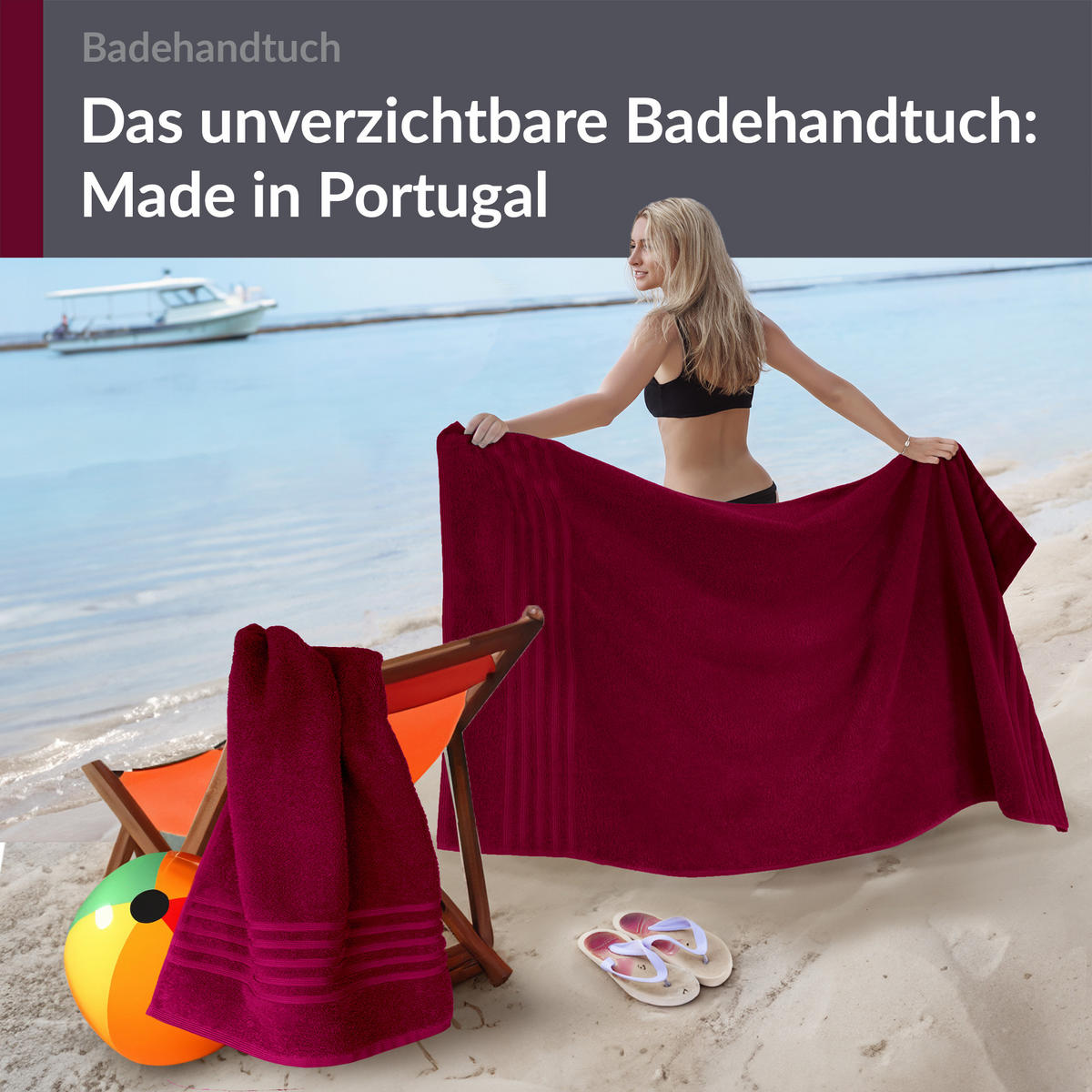 BADETUCH London Kirsch Rot 2er Set 100x150 - Kirschrot, Textil (100/150cm) - Lashuma