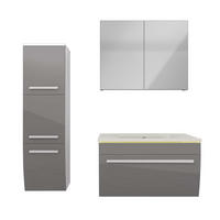 BADMÖBEL Set Gently 3 V2-L Weiß/Grau Badezimmermöbel Badspiegel Waschtisch 70 cm mit 1x 5W LED / Energiebox - Grau, Glas/Kunststoff (46/40/70cm) - AcquaVapore by Sandra Jentho