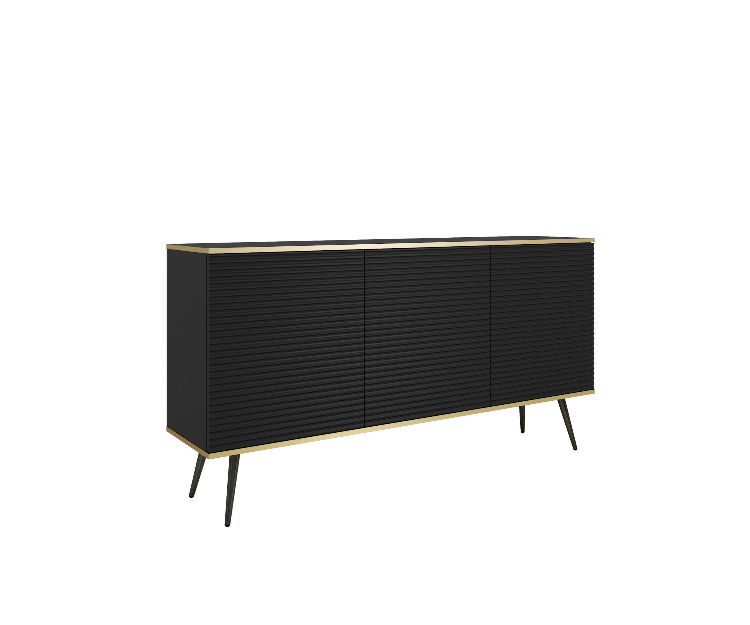 SIDEBOARD: schwarz mit schwarzen Beinen, 160 x 85 x 39 - Schwarz, Holzwerkstoff (160/85/39cm) - 3XE LIVING