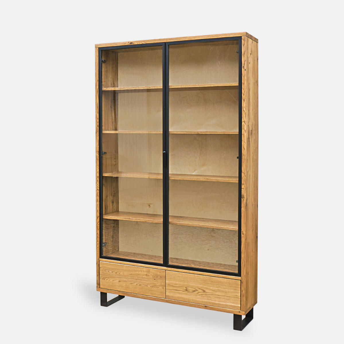 HOLZVITRINE im Loft-Stil mit Schubladen DELIO IV - Eichefarben, Holz (120/210/30cm) - Rawood Furniture