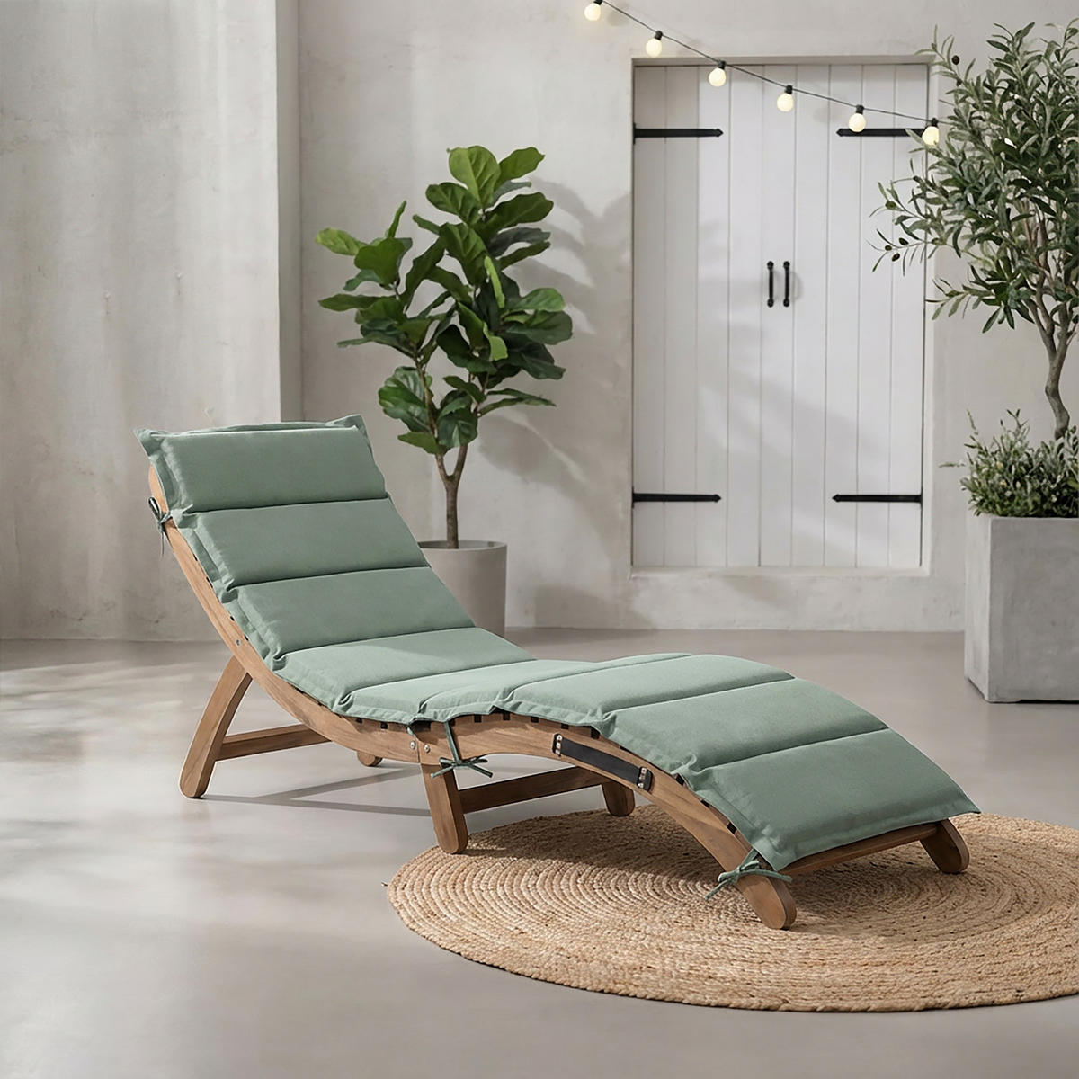 GARTENLIEGE - Akazie massiv / Webstoff - Salbeigrün, Holz/Textil (54/55/168cm) - home24