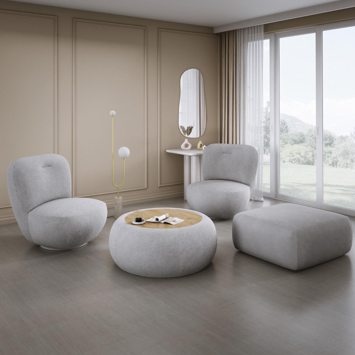 DREHSESSEL LUIS, Freistehend, Sitz drehbar 360°, 39x82x56 cm, SILBER - Silberfarben, Holz/Textil (82/72/66cm) - DomoHome