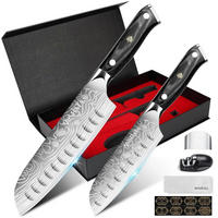 KÜCHENMESSER Set 2-tlg Santoku Messer 18 cm und 14 cm aus deutschem Edelstahl - Silberfarben, Metall (30cm)