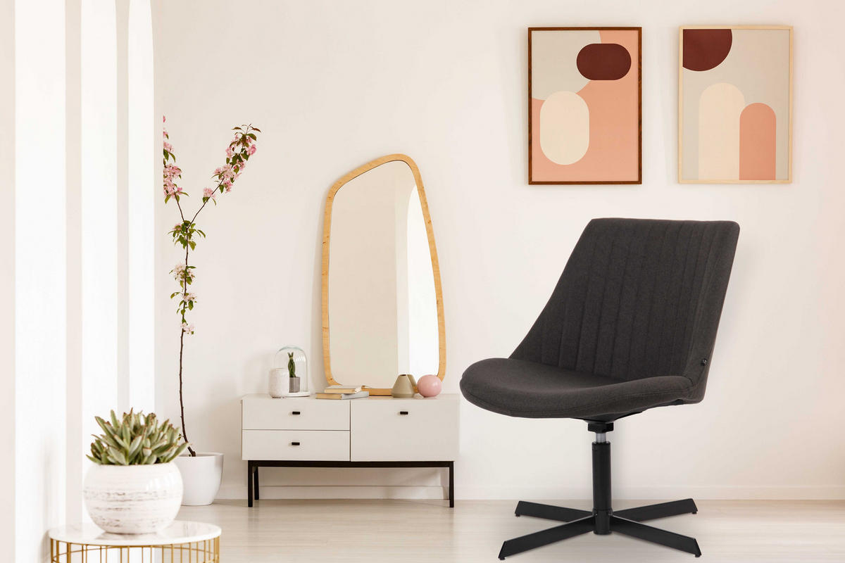 DREHSTUHL Stoff dunkelgrau - Dunkelgrau/Schwarz, Textil/Metall (63/79/71cm) - CLP