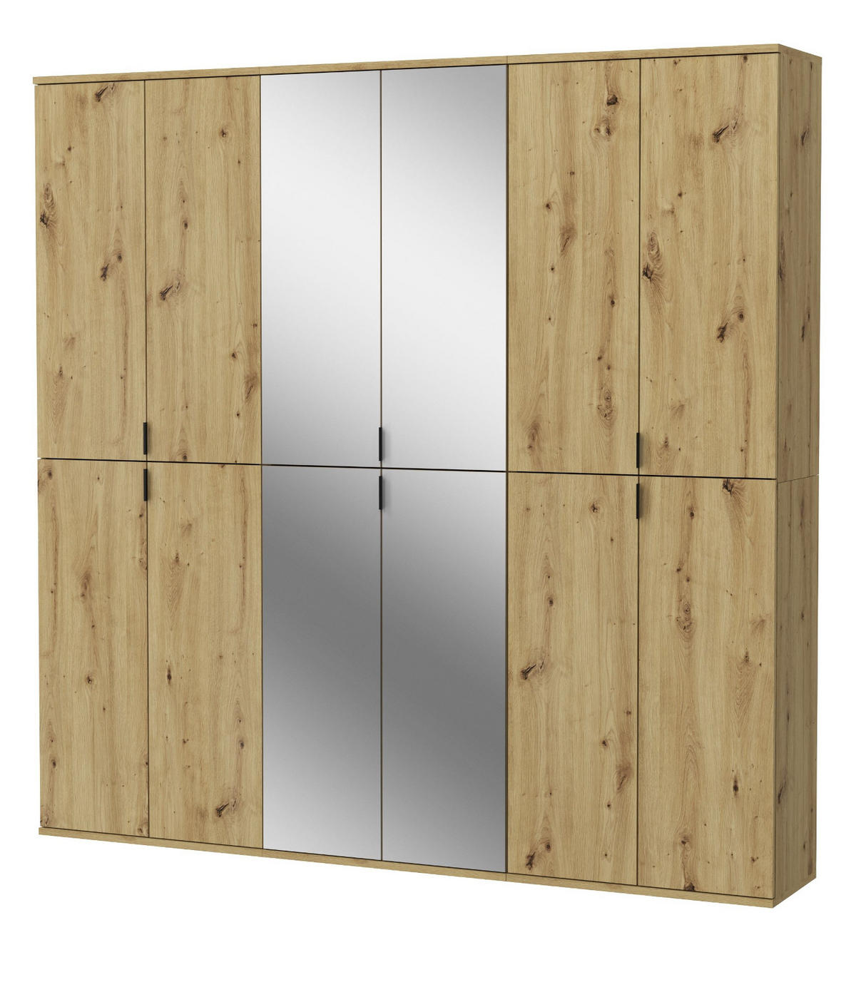GARDEROBENSCHRANK Eiche 183 cm, Flurschrank mit Spiegel - Chromfarben/Schwarz, Glas/Holzwerkstoff (183/193/34cm) - Inn.Furn