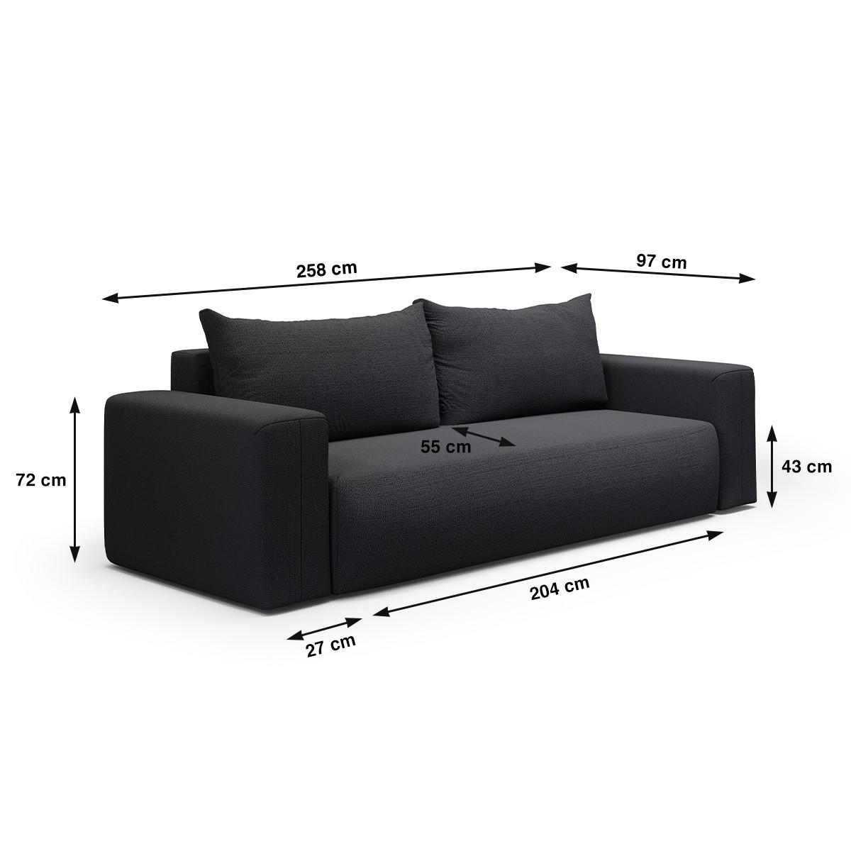 SOFA Bliss 3 Sitzplätze Dunkelgrau - Grau, Holz (252/72/97cm) - Petits-meubles
