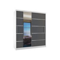 SCHWEBETÜRENSCHRANK Verona MBP, Weiß/Grau Matt, 133 cm, mit Spiegel - Grau, Holz (133/216/60cm) - B BELINI GROUP