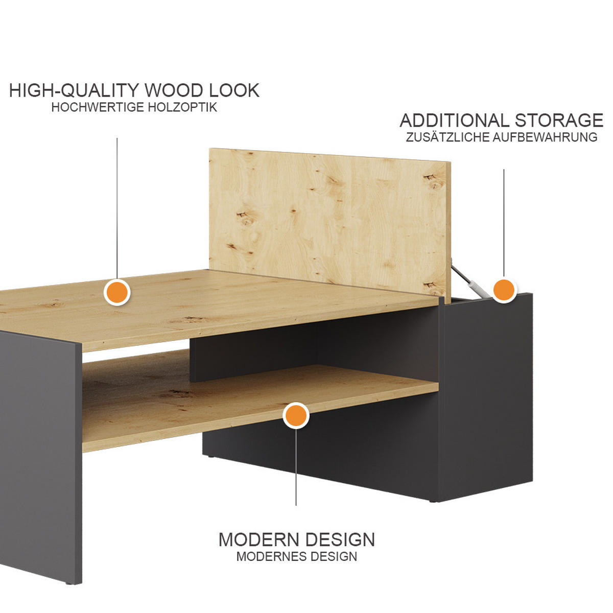 COUCHTISCH Rubby Artisan Eiche/Anthrazit 110 x 60 cm - Anthrazit/Eiche Artisan, Holzwerkstoff (60/110/36cm) - Vicco